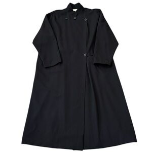 VTG J Jill Black Worsted Wool Trench Coat Lagenlook Flowy Oversized Lined USA XL